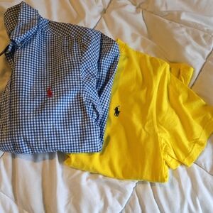Ralph Lauren Blue Gingham Shirt and Bright Yellow Polo Bundle